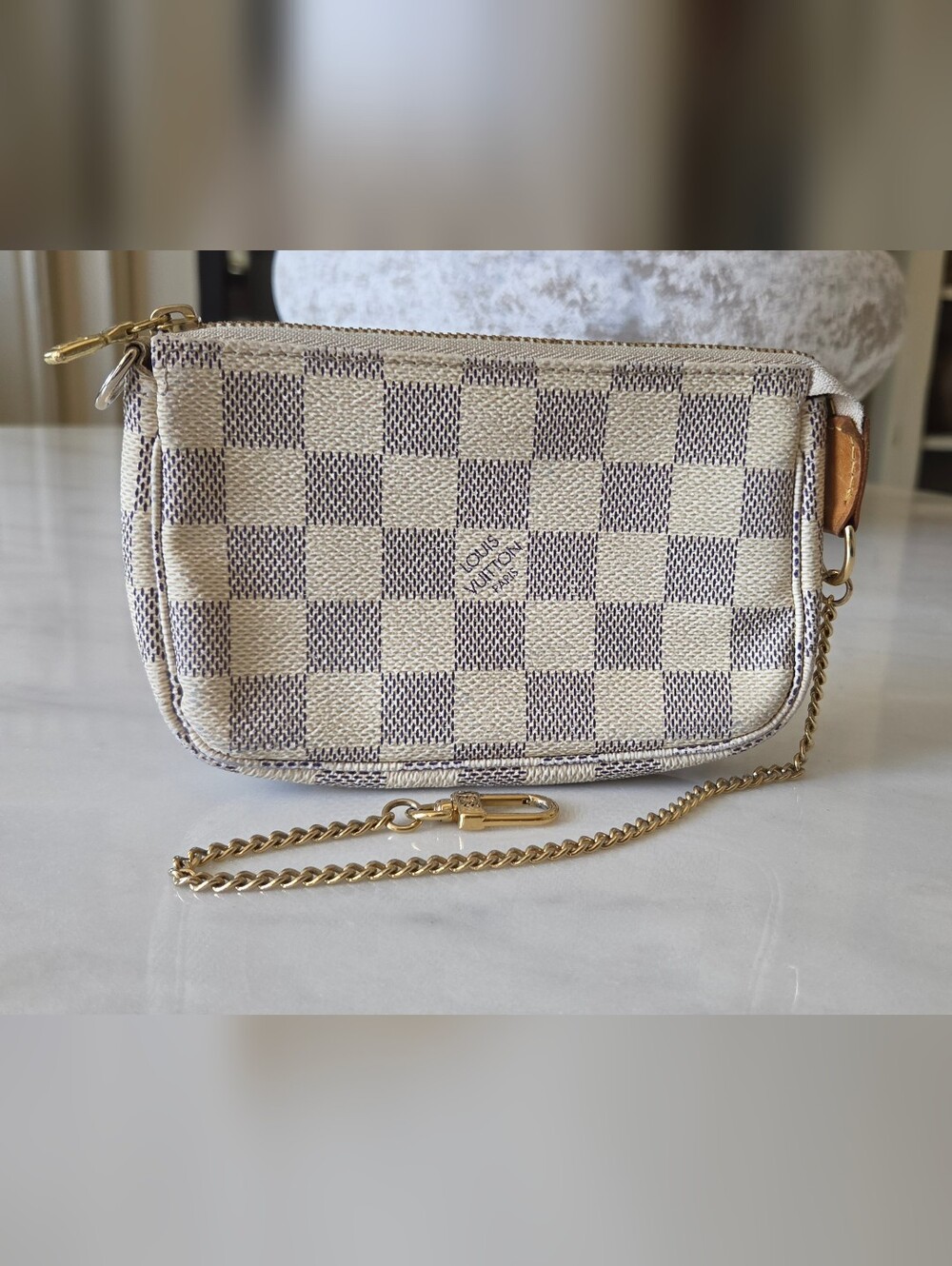 Louis Vuitton Cream Damier Azur Canvas Chain Pochette